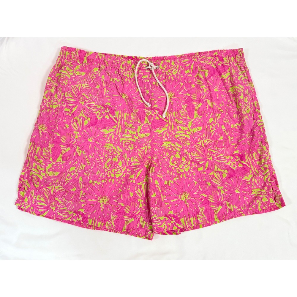 Lilly Pulitzer Mens Capri Trunk Swim Shorts XXL Pink Lime Green Floral Print 6in